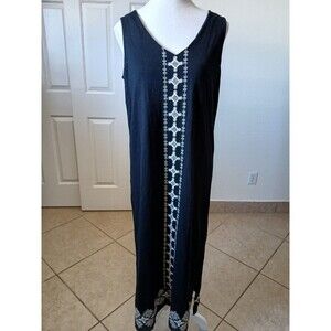 J Jill  size Dress Black sleeveless 100% Cotton Embroidered Size Smalll Boho